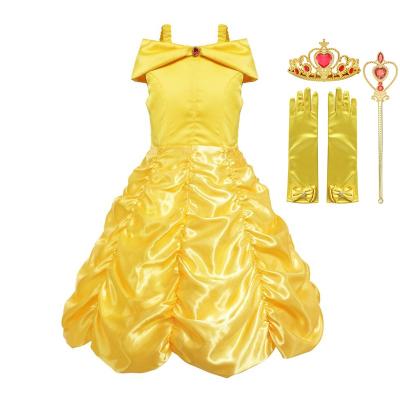 China Girls Belle Dress Halloween Princess Dress Kids Perform Dresses Up Shoulder Princess Costume Children Off Layered Yellow Party Ball Gown Carnival Children Dress Up for sale