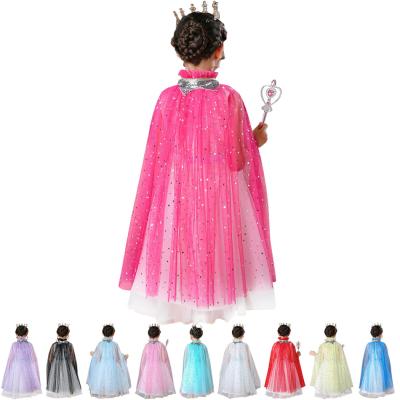 China Party Decoration Halloween Princess Cloak For Girls Kids Lace Up Props Elsa And Anna Cosplay Costumes Sofia Cosplay Supply Star Sequin Tulle Link for sale