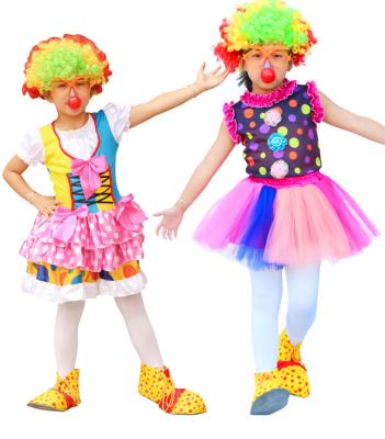 China Clown Costume Girl Polyester Halloween Children's Costume and Accessories Clown Hat Mask Nose Child Clown Set for sale