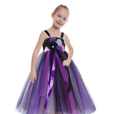 China Evil Witch Queen of the West Dance Costume Halloween Costume Girl Polyester Shag Maleficent Dress for sale