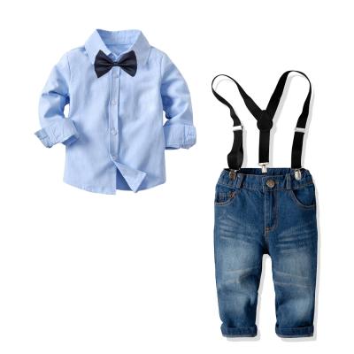 China Suspenders Square Denim Suit Shirt Collar Baby Boy's Casual Cotton Baby Long Outfits Dress Pants Children's Formal Wear for sale