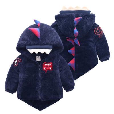 China Anti-wrinkle Kids Dinosaur Cotton Padded Jacket Velvet Coat Kids Winter Warm Fur Outerwear For 2-6 Years for sale