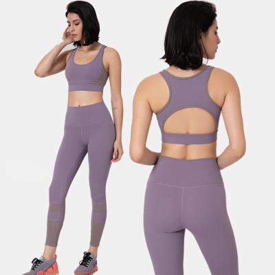 China Factory Supply Breathable Women Gym Clothing Custom Colorblock Sports Active Bra Fitness Patchwork Leggings Yoga Set for sale