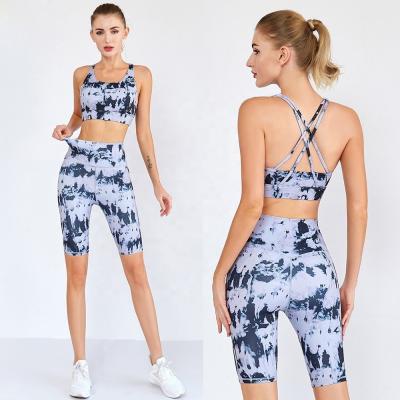 China OEM Service Breathable Logo High Waist Workout Clothing Custom Print On Demand Yoga Short Sets For Women 2 Piece for sale