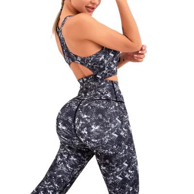 China Breathable Women Print Apparel Sports Bra And High Waisted Workout Leggings Yoga Set for sale