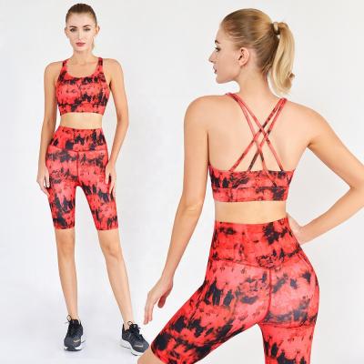 China OEM/ODM Breathable Factory Design Red Print Sports Bra And Panty Butt Push Up Floral Two Piece Women's Yoga Shorts Sets for sale