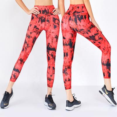 China Women Gym Tights Breathable Unbranded Sublimation Manufacturer Sportwear Workout Workout Yoga Pants Red Shiny Print High Waist Yoga Pants Gaiters for sale