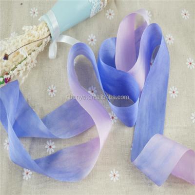 China Cute face 32mm variegated pure silk double ribbon taffeta embroidery thin ribbon 100% real for sale