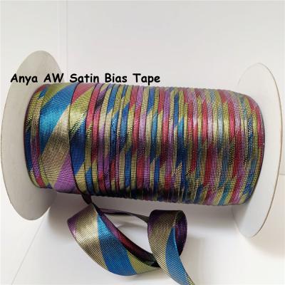 China 100% Viable Metallic Gold and Silver Polyester Single Ply Satin Bias Bias Binding 100% Band 15mm for sale