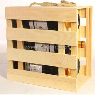 China Handmade Unfinished Cheap Wooden Wine Bottle Crates With Sliding Lid for sale