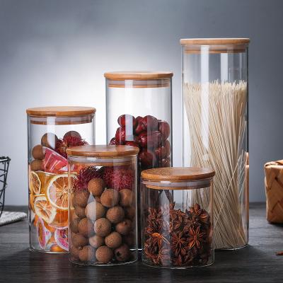 China Factory Sustainable Canister Kitchen Glass Canisters With Airtight Bamboo Lid Glass Storage Jars For Kitchen for sale