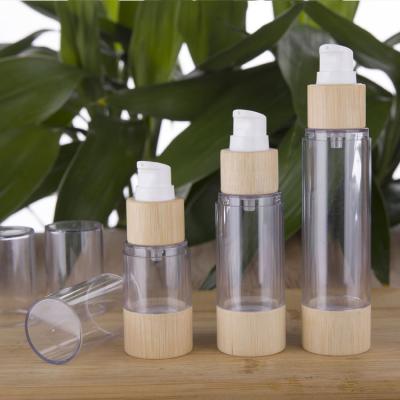 China 20ml 30ml 50ml 80ml 100ml 120ml Cosmetic Bamboo Wooden Cosmetic Essential Oil Packaging Bottle With Bamboo Spray Pump for sale