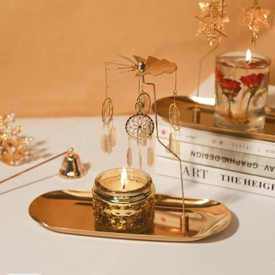 China Rotating Candle Holder Home Decor Metal Tray Rotating Tea Light Candle Holder for sale