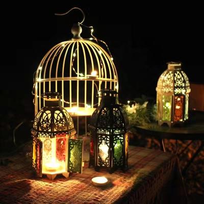 China Wholesale Moroccan Retro Home Decoration Wrought Iron Wrought Iron Wind Lamp Candlestick Lanterns Candle Holders for Home Decor for sale