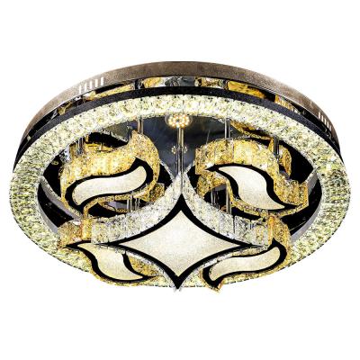 China Contemporary Modern Simple Round Mix Restaurant Crystal Led Luxury Mirror Stainless Steel Ceiling Bedroom Silver Crystal Bedroom Light Fixture for sale