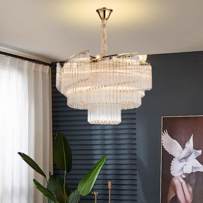 China Modern luxury modern living room hotel villa pendant led lamp gold lamp body glass chandelier for sale