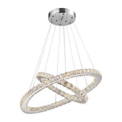 China Adjustable Crystal Modern LED Stainless Steel Chandelier Ceiling Fixtures Dining Room Modern Pendant Lights Contemporary 2 Rings for sale