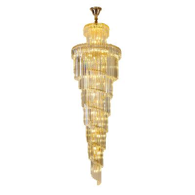 China Large Round Stairwell Staircase Lighting Long Spiral Staircase Light Modern Luxury Indoor Gold Chandelier for sale