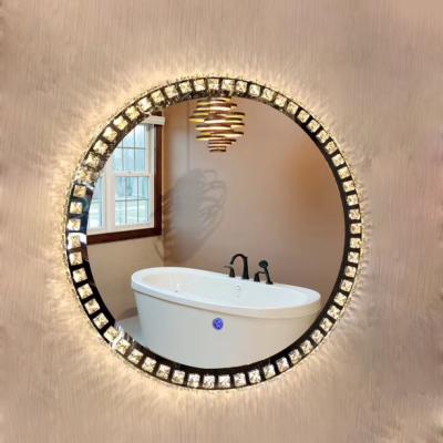 China High Quality Mirror Bright Polished To Finish Stainless Steel Crystal Frame Bathroom Led Light Mirror for sale