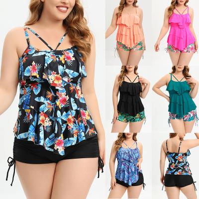 China Wholesale 2023 new arrival plus size swimsuit plus size women's conservative ruffle slit bikini spot border for sale