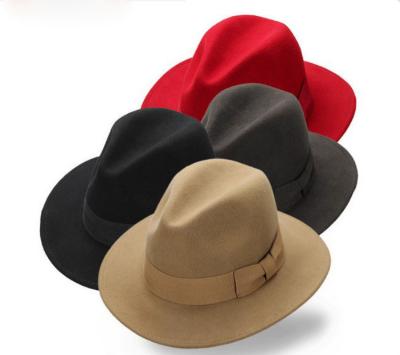 China Character Custom 18 Color In Fedora Hats Unisex 100% Wool Felt Wide Brim Stock Fedora Hat Wholesale for sale