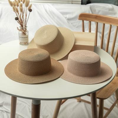 China Wholesale Straw Hat Plain Lady Hat Flat Surface Sun Striped Round Hat Summer Beach Breathable Hat for sale