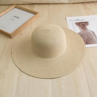 China 2021 New Fashion Lady Beautiful Straw Hat Plain Summer Beach Hat Flapper Striped Sun Top Hat for sale