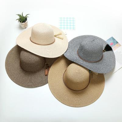 China Wholesale Simple Wide Straw Sun Hat Summer Sun Brim Beach Vacation Striped Sunshade Hat for sale