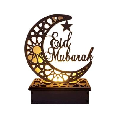 China Wooden Ramadan Mubarak Ornament Night Light Eid Moon Star Tabletop Decor Flat and Soft New Products for sale