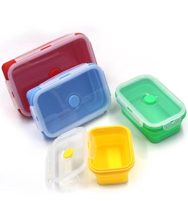 China Sustainable Reusable Collapsible Silicone Food Lunch Storage Containers With Plastic Lids for sale