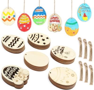 China Diy Easter Wooden Unpainted Eggs Hanging Easter Decoration Crafts Ornament Bunny Chicken Easter Party Supplies for sale