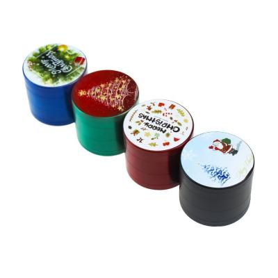 China Four Layer Metal Cigarette Grinder SetSm New Novelty Christmas Printing Manual Dish Grinder 40mm for sale