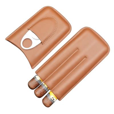 China Cigar Case 3 Leather Portable Cigar Boxes Sealed Moisturizing Case Travel Leather Cigar Case With Cutter for sale