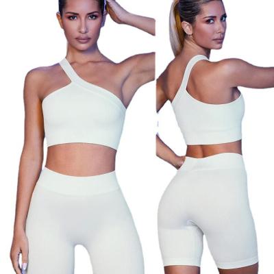 China Seamless Women's Breathable Yoga Set Top Sleeveless High Waist Leggings Workout Fitness Crop Wear Active Workout Wear for sale