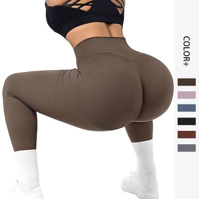 China Fitness Breathable Seamless Knitted Gym Pants Women High Waist Yoga Pants Bare Fishing Gaiters Hips Tight Buttocks High Waist for sale