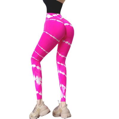 China Breathable Tie Dye Yoga Pants Sports Gaiters Women Exercise Tops Gym Fitness Running Seamless Gaiters Waist Breathable Tights for sale