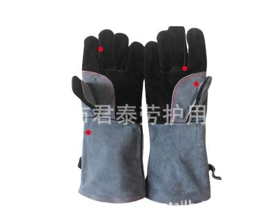 China Long Full Line Flame Retardant Printed Leather BBQ Mitt Heat Insulation Protection Wear Resistant Welding Factory Gloves for sale