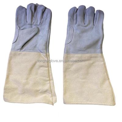 China Nantong anti-slip recent production high quality half sheep leather canvas half straight slap welding gloves for safety work for sale