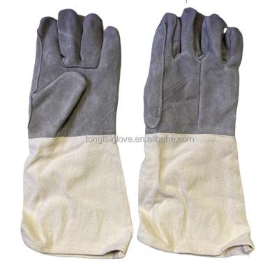 China China Jiangsu Factory Production Low Price Gray Cow Leather Plus Canvas Cuff Cheap General Purpose Affordable For Welding Gloves Safety for sale