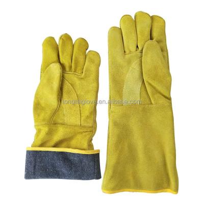 China Accept Custom Leather Industrial Long Welding Protection High Temperature Heavy Duty Thickened Wear Resistant Working Glove for sale