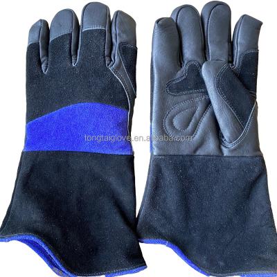 China Wholesale 2022 Anti-impact new black blue cow leather leather work gloves shockproof palm BBQ electric welding supplies recent protection products for sale