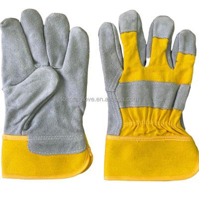 China Anti-slip factory production provides low price safety cuff yellow rubber sleeve cow split leather gloves for work for sale