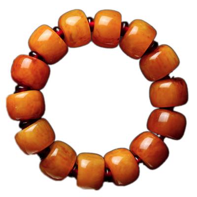 China Cute/Romantic Islamic Amber Barrel Beads Old Prayer Beads Buttery Yellow Blood Amber Bracelet Bossy Prayer Bead Jewelry for sale