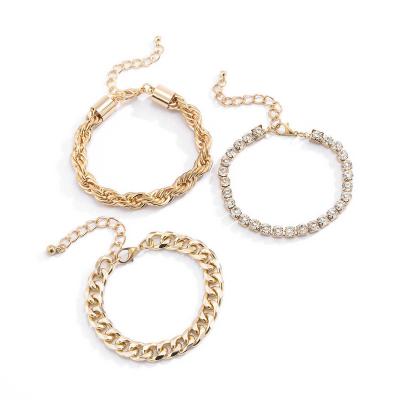 China 3Pcs/Set TRENDY Twisted Shiny Rhinestone Crystal Miami Metal Restrictor Bracelets Chain Bangles Bracelets For Women Wrist Jewelry for sale