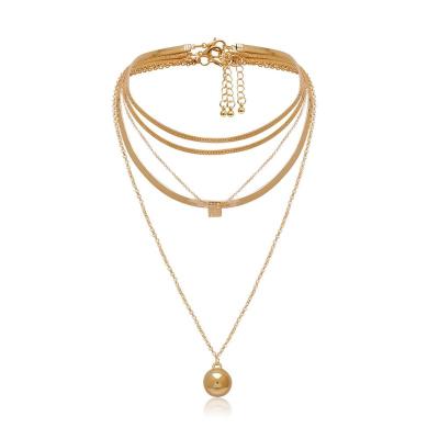 China FASHIONABLE Punk Multi Layered Pendant Necklaces Small Gold Color Snake Chain Choker Necklace Ball Ball Jewelry 3Pcs/Set Square Metal for sale