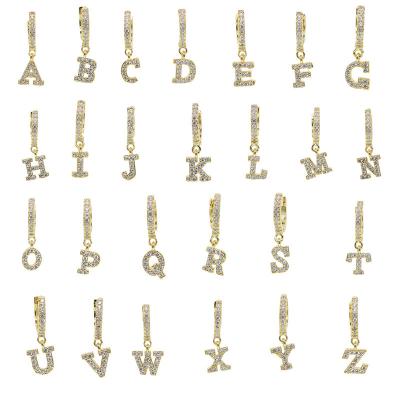 China 1PC 26 Sterling Silver Initial Ear Buckle Earring 925 Circle Piercing Earrings Romantic English Letters Zircon Earring For Women Jewelry for sale