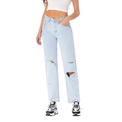 China Sale Spring Summer and Autumn Women's Jeans High Waist Breathable Hot Light Blue Ripped Jeans for sale