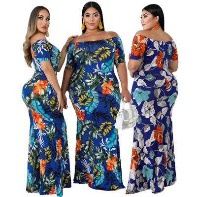 China New summer and autumn anti-static women plus size dress floral print off-the-shoulder hip casual tight-fitting dress for sale