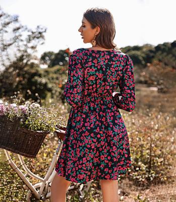 China 2022 Newest Design Fashion Floral Dresses Mid Length Elegant Casual Dresses Summer Women Anti-Static Dresses for sale