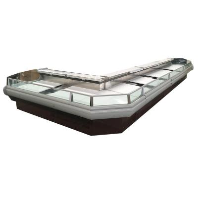 China commercial curved glass fresh meat freezer for butcher shop en venta